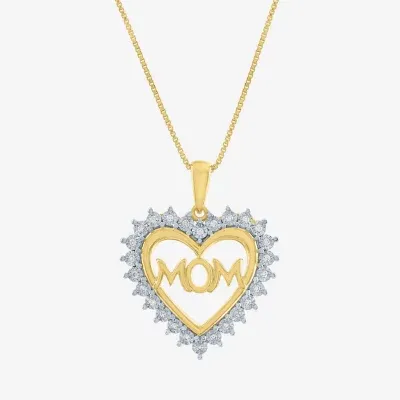 "Mom" Womens 1/10 CT. T.W. Natural White Diamond 14K Gold Over Silver Heart Pendant Necklaces