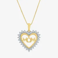 "Mom" Womens 1/10 CT. T.W. Natural White Diamond 14K Gold Over Silver Heart Pendant Necklace