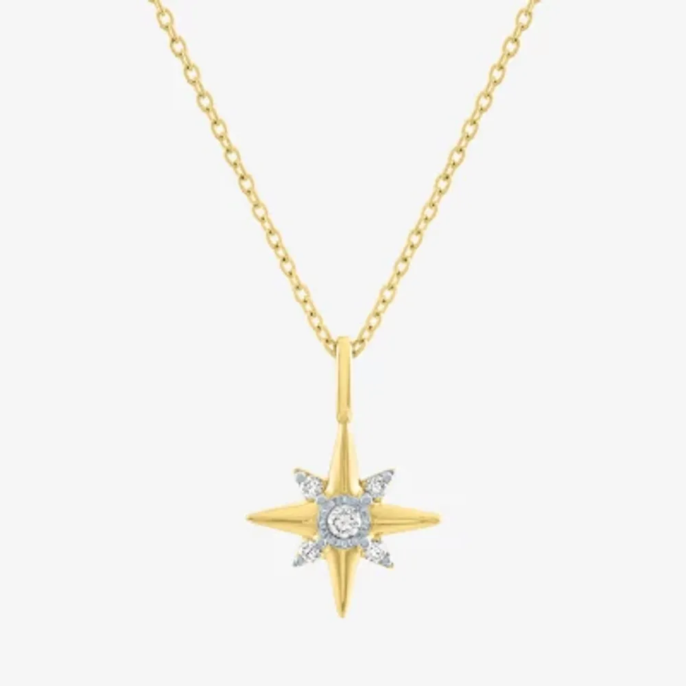 Diamond Addiction North Star (I-J / Si2-I1) Womens 1/10 CT. T.W. Lab Grown White Diamond 14K Gold Over Silver Star Pendant Necklaces