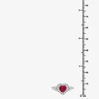 Yes, Please! Womens Lab Created Red Ruby Sterling Silver Heart Halo Side Stone Cocktail Ring