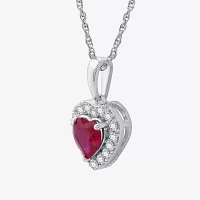 Yes, Please! Womens Lab Created Red Ruby Sterling Silver Heart Pendant Necklace