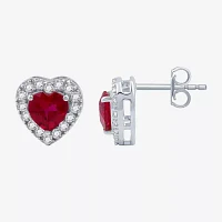 Yes, Please! Lab Created Red Ruby Sterling Silver Heart Stud Earrings