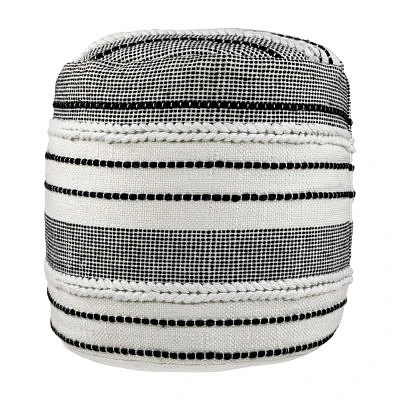 Northlight 18" White And Black Striped Woven Pouf Floor Pillow