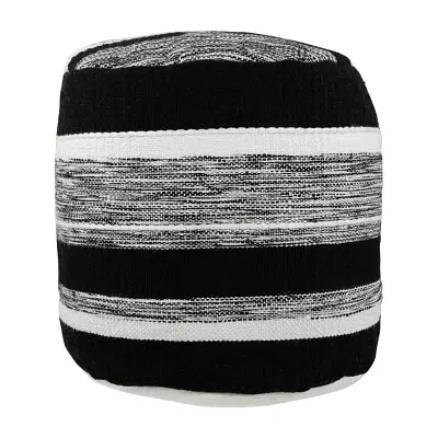 Northlight 18" Black And White Stripe Woven Pouf Floor Pillows