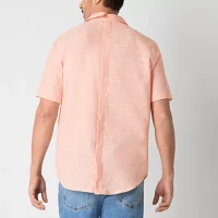 St. John's Bay Linen Mens Easy-on + Easy-off Seated Wear Adaptive Classic Fit Short Sleeve Button-Down Shirt