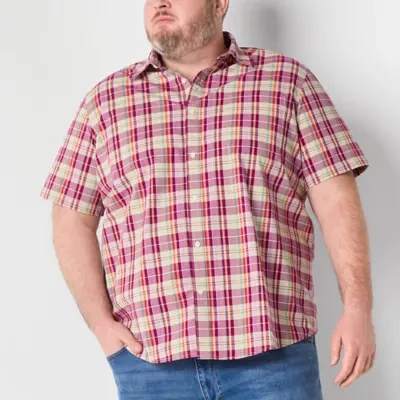 St. John's Bay Big and Tall Mens Dexterity Easy-on + Easy-off Adaptive Classic Fit Short Sleeve Plaid Button-Down Shirt