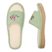 Isotoner Embroidered Jersey Womens Slip-On Slippers