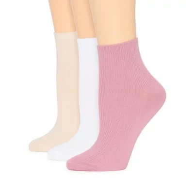 Mixit Rib 3 Pair Quarter Ankle Socks Womens