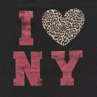 Juniors I Love New York Off The Shoulder Tee Womens Short Sleeve Graphic T-Shirt