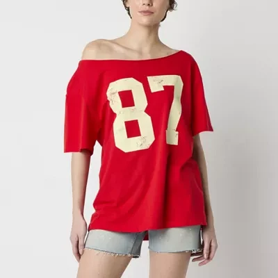 Juniors Go Sports 87 Off The Shoulder Tee Womens Short Sleeve Graphic T-Shirt