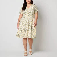 R & K Originals Womens Short Sleeve Floral Midi Fit + Flare Dress Plus