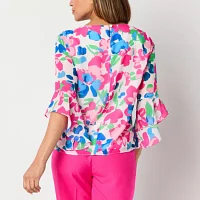 Black Label by Evan-Picone Womens Crew Neck 3/4 Sleeve Blouse
