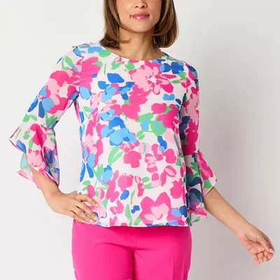 Black Label by Evan-Picone Womens Crew Neck 3/4 Sleeve Blouse