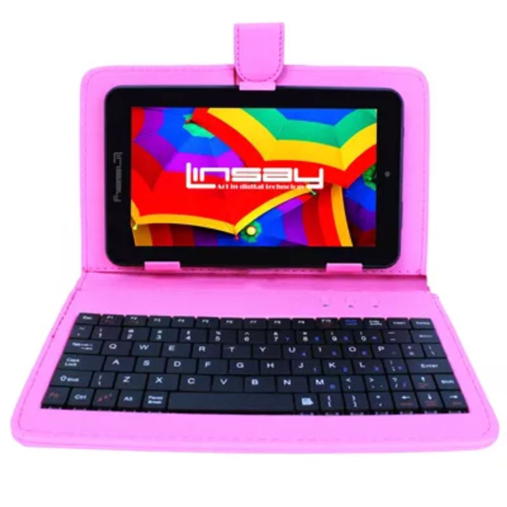 LINSAY 7" Quad-Core 2GB RAM 16GB Android 9.0 Pie Tablet with Keyboard Case