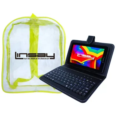 LINSAY 7" Quad-Core 2GB RAM 16GB Android 9.0 Pie Tablet with Black Keyboard Case and Kids Back Pack