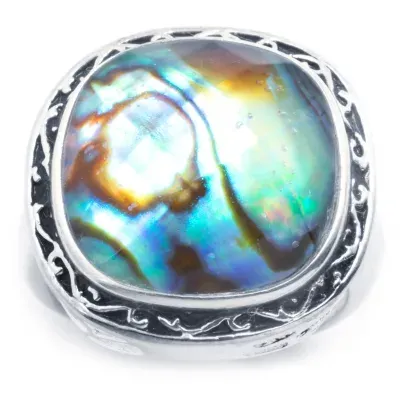 Sparkle Allure Abalone Pure Silver Over Brass Square Cocktail Ring