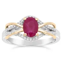 Womens 1/6 CT. T.W. Lead Glass-Filled Red Ruby 10K Two Tone Gold Cocktail Ring