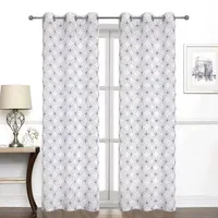 Regal Home Perth Geometric Embroidery Sheer Grommet Top Set of 2 Curtain Panel