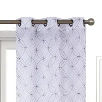 Regal Home Perth Geometric Embroidery Sheer Grommet Top Set of 2 Curtain Panel