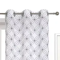 Regal Home Perth Geometric Embroidery Sheer Grommet Top Set of 2 Curtain Panel