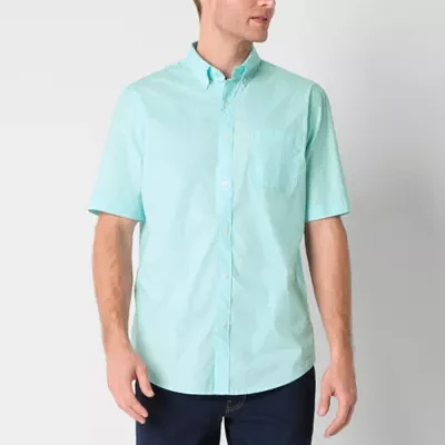 St. John's Bay Poplin Mens Easy-on + Easy-off Seated Wear Adaptive Classic Fit Short Sleeve Button-Down Shirt