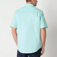 St. John's Bay Poplin Dexterity Mens Easy-on + Easy-off Adaptive Classic Fit Short Sleeve Button-Down Shirt