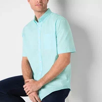 St. John's Bay Poplin Dexterity Mens Easy-on + Easy-off Adaptive Classic Fit Short Sleeve Button-Down Shirt