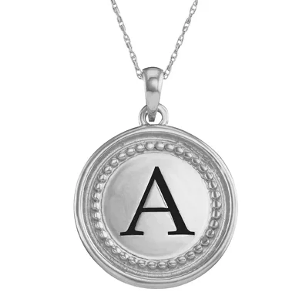 Personalized 10K White Gold Initial Disc Pendant Necklace