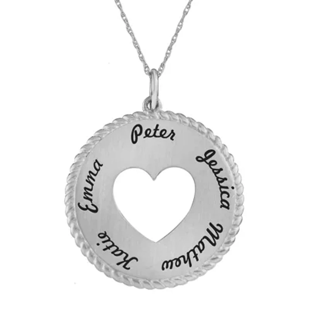 Personalized Sterling Silver Round Disc Heart Pendant Necklace