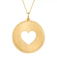 Personalized 10K Yellow Gold Round Disc Heart Pendant Necklace