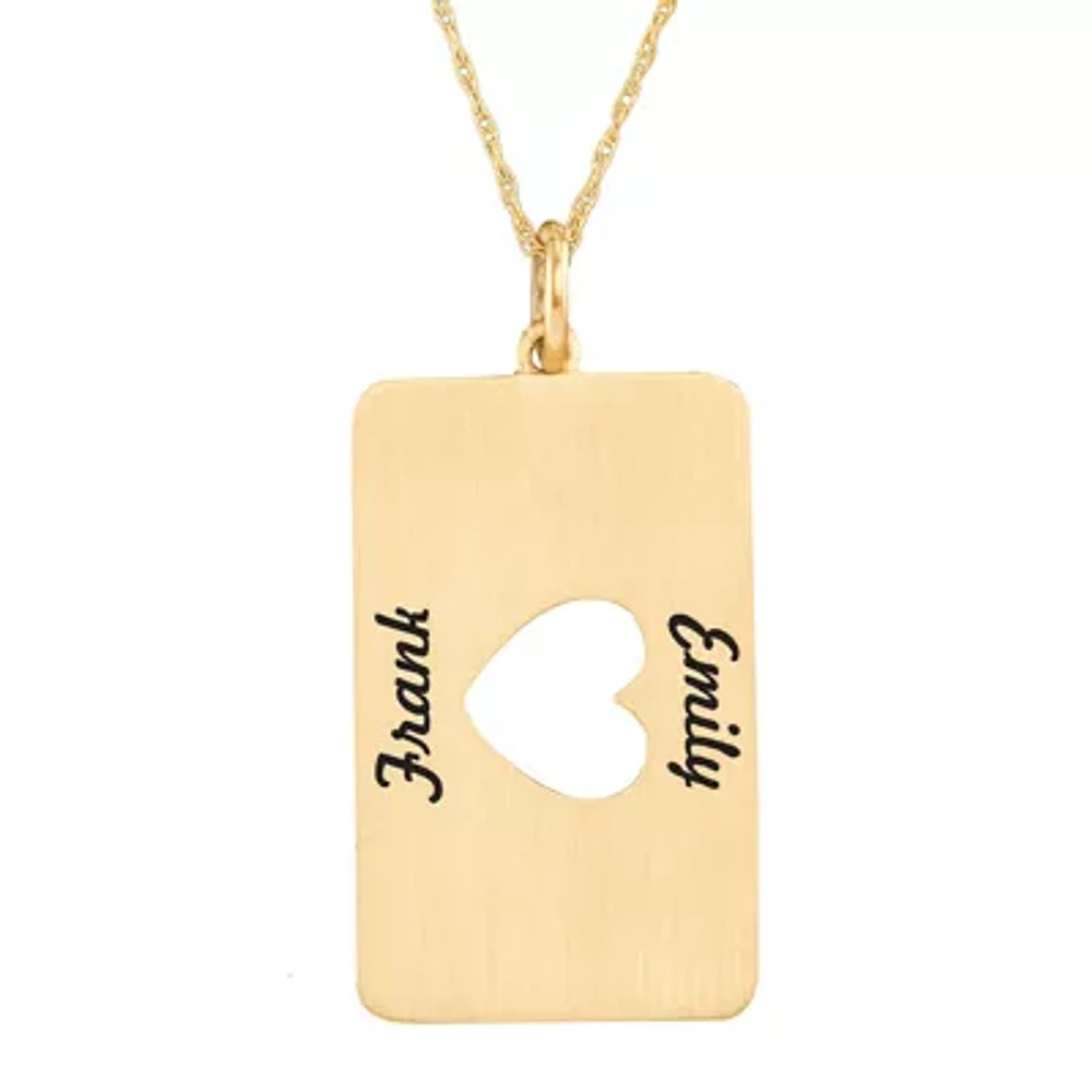 Personalized 10K Yellow Gold Rectangular Heart Cutout Pendant Necklace