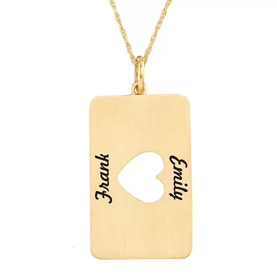 Personalized 10K Yellow Gold Rectangular Heart Cutout Pendant Necklace