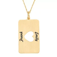 Personalized 10K Yellow Gold Rectangular Heart Cutout Pendant Necklace