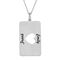 Personalized 10K White Gold Rectangular Cut-out Heart with Names Pendant Necklace