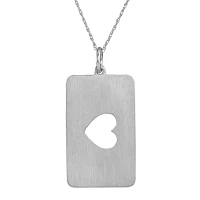 Personalized 10K White Gold Rectangular Cut-out Heart with Names Pendant Necklace