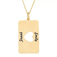 Personalized 14K Yellow Gold Rectangular Cut-out Heart with Names Pendant Necklace