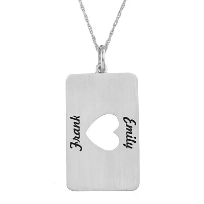 Personalized 14K Gold Rectangular Cut-out Heart with Names Pendant Necklace