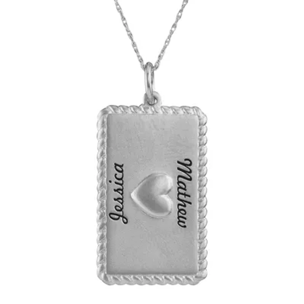 Personalized Sterling Silver Rectangular Puffed Heart Pendant Necklace