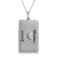 Personalized Sterling Silver Rectangular Puffed Heart Pendant Necklace