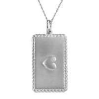 Personalized 10K White Gold Rectangular Puffed Heart with Names Pendant Necklace