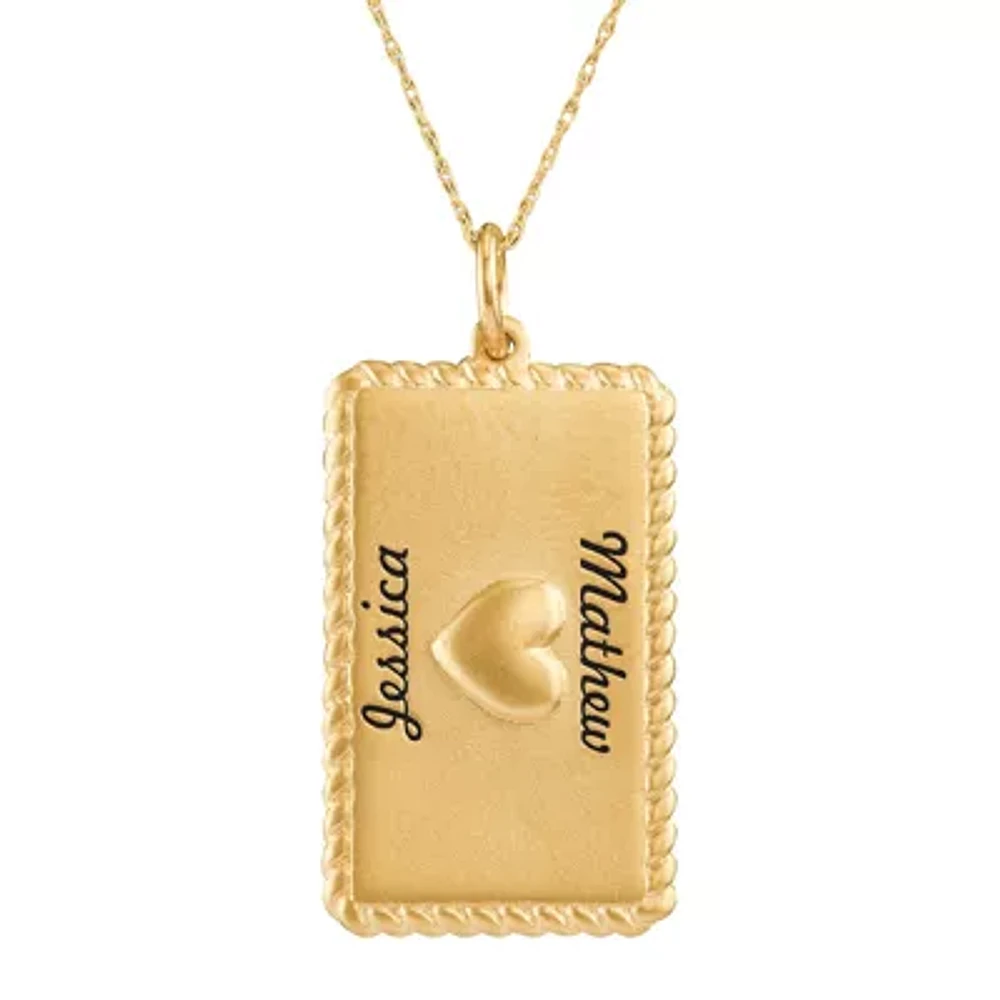 Personalized 14K Yellow Gold Rectangular Puffed Heart Name Pendant Necklace