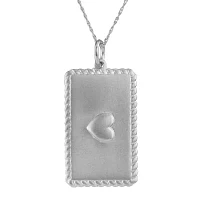 Personalized 14K White Gold Rectangular Puffed Heart with Names Pendant Necklace