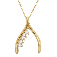 Personalized 10K Yellow Gold Family Birthstone Wishbone Pendant Necklace