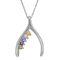 Personalized 10K White Gold Birthstone Wishbone Pendant Necklace