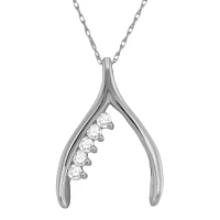 Personalized 10K White Gold Birthstone Wishbone Pendant Necklace