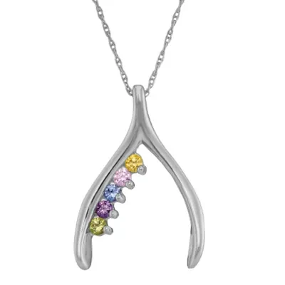 Personalized 14K White Gold Family Birthstone Wishbone Pendant Necklace