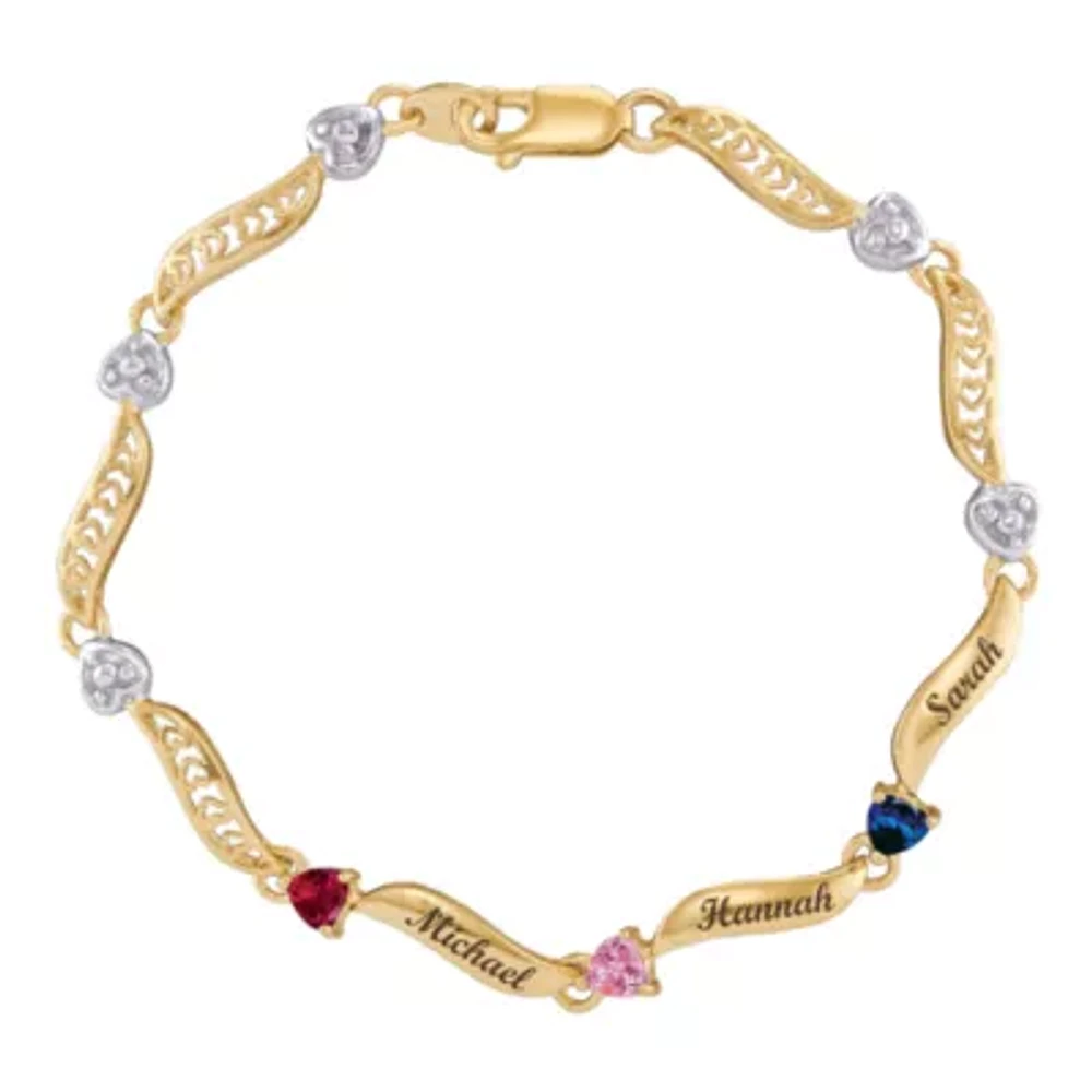 Personalized 14K Yellow Gold Family Birthstone Heart Bracelet