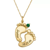 Personalized 10K Gold Name, Date and Birthstone Footprints Pendant Necklace