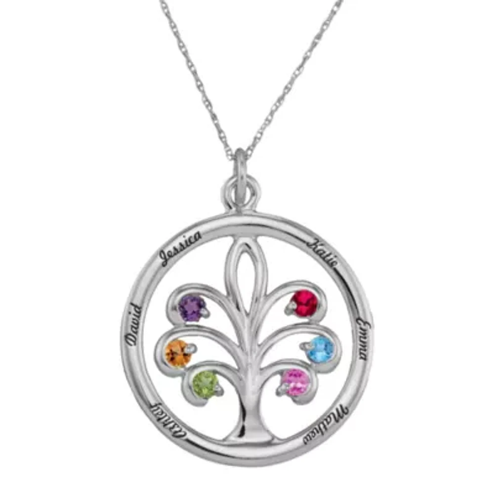 Personalized Sterling Silver Family Tree Birthstone Pendant Necklace