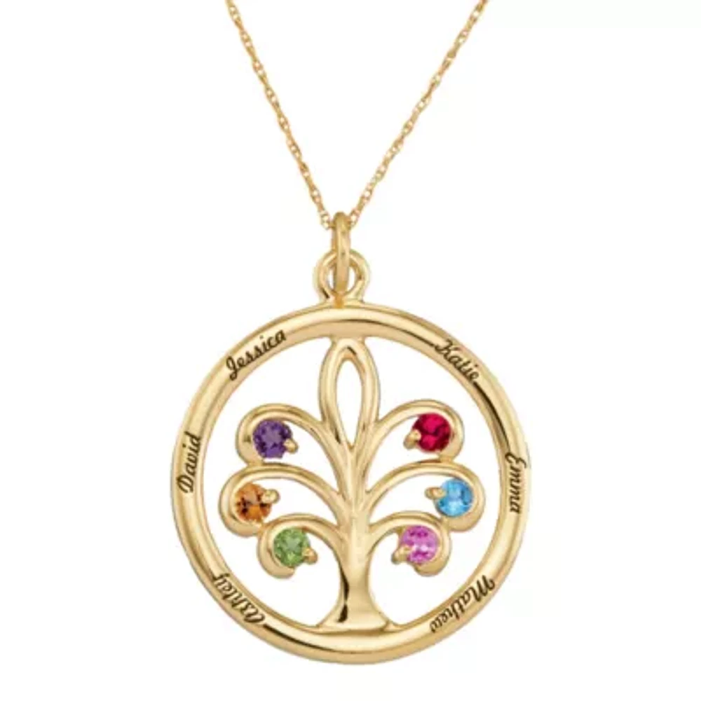 Personalized 14K Yellow Gold Family Tree Birthstone Pendant Necklace